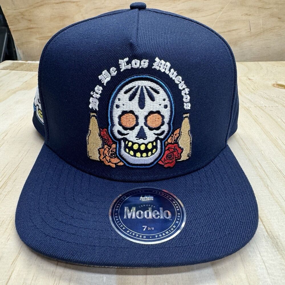 NEW Modelo x Lids HD Day Of the Dead Fitted Hat Cap Blue sz 7 3/8